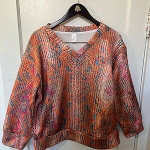 Boho Retro 3D Textured Knit V-Neck Sweater/Sweatshirt - Multi-Tone Abstract XL
